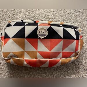 Roxy Tri-Color Geometric Pouch Makeup Toiletry Bag Pencil Case